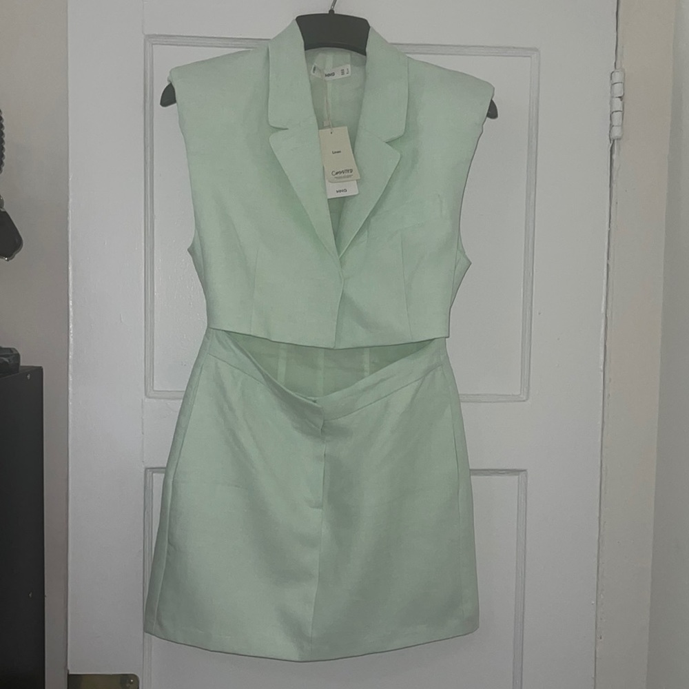 Cut-out linen-blend dress